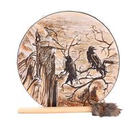 Tambour Chaman - Instrument Spirituel Sibérien En Bois, Musique Avec Maillet, Motif Vieil Et Corbeau | Oeuvre Artisanale Chamanisme Tambourin Sibérien Avec Décor Maison Pour Amateur