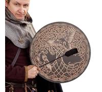 Tambour chaman - Tambour à main décoratif arbre de vie, instrument de percussion imitation peau de mouton en polyester de 25 cm, cadre en contreplaqué, affichage du rythme rituel, batteur en bois incl