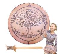 Tambour chaman - Tambour à main rond en bois de 25 cm - Couleur rétro