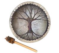 Tambour Chamanique 10 Pouces Fait à la Main avec Bâton - Arbre de Vie, Outil de Guérison Sonore pour la Musique Spirituelle, Méditation de Réflexion