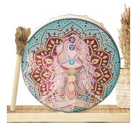 Tambour chamanique à la main - Tambour chaman en cuir PU fait à la main | Tambour de musique spirituelle ronde de grand ton, marteau vintage inclus, outils chamaniques de méditation, rituels et déco