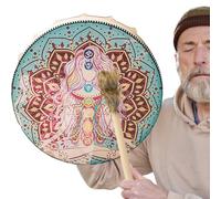 Tambour chamanique amérindien en cuir PU, percussion ronde, gros sons, maillet en bois, instrument de méditation de thérapie spirituelle pour les pratiques chamaniques méditatives