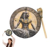 Tambour chamanique - bois fait à la main et cuir artificiel 25x25cm 405G | Spirit Music Shaman Drum avec design égyptien | Percussion Instrument for Meditation Rituals Cérémonie Musicothérapie