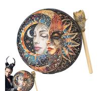 Tambour chamanique créatif fait à la main, tambour totem fait à la main, tambour à main avec baguette pour musique chamanique 25,4 cm - Huyeruie Moon Drum