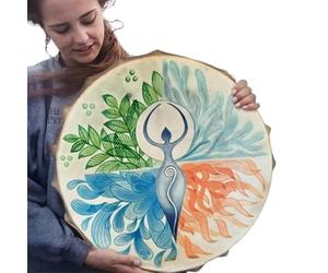 Tambour Chamanique - Déesse Gaia Arbre De Vie Instrument De Musique Spirituelle, Percussions De Thérapie Sonore Basse Faites À La Main, Décor De Méditation Aura | Outil Réfléchissant Réutilisable Pour