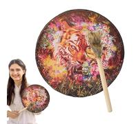 Tambour chamanique fait à la main - Tambour chaman en cuir PU avec grand ton | Drum de musique spirituelle ronde, comprend des outils de marteau, des rituels et de méditation vintage pour la maison et