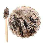 Tambour chamanique - instrument spirituel, œuvres d'art à motifs | Old Man Crow Symbole, Musique de style sibérien avec pilon pour la cérémonie rituelle Méditation Sound Energy Decoration en