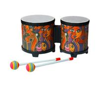 Tambour de bongo - Instrument de percussion pour en bois et ABS - Jouet monobloc avec 2 baguettes colorées - Design animal et visage humain pour, débutants et adultes