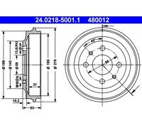 ATE Tambour de frein 24.0218-5001.1 pour Abarth, Fiat, Lancia, Seat