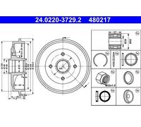 ATE Tambour de frein arrière 24.0220-3729.2 pour Citroën/Peugeot 1007, 206, 206 Van, 206+, C2