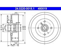 ATE Tambour de frein 24.0220-0018.1 pour Audi, Seat, Skoda, VW – 2 pièces