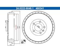 Tambour de frein peint 24.0222-8048.1 ATE pour AUDI SEAT SKODA VW