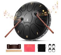 Tambour de Langue en Acier, Couleeur 6 Pouces 11 Tons C Clé Steel Tongue Drum Mini Tambour Handpan Avec Sac, Maillets et Médiators, Instrument de Percussion Idéal Pour Camping, Yoga, Méditation (Noir)
