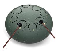 Tambour de pluie pour extérieur, 15,2 cm, 8 tons en acier, Handpan, Steel tongue drum, Convient aux débutants, Comprend une housse de transport, des partitions et des baguettes (Vert, 6 Inch)