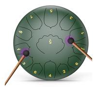 Tambour de pluie pour extérieur, 30,4 cm, 13 totes en acier, Handpan, Steel tongue drum en acier professionnel, adapté à la méditation et au yoga (Vert, 12 Inch)