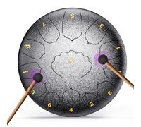 Tambour de pluie pour extérieur, 30,4 cm, 13 totes en acier, Handpan, Steel tongue drum en acier professionnel, adapté à la méditation et au yoga (Argent, 12 Inch)