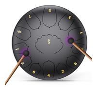 Tambour de pluie pour extérieur, 30,4 cm, 13 totes en acier, Handpan, Steel tongue drum en acier professionnel, adapté à la méditation et au yoga (Noir, 12 Inch)