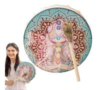 Tambour de voyage bohème fait main, tambour chamanique, grand ton en cuir PU | Instrument sonore spirituel vintage, tambour rituel pour l'accompagnement musical, fins décoratives,