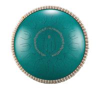 Tambour en acier 14 pouces 15 notes - Modèle EQ, micro intégré - Connexion directe aux haut-parleurs, face en titane et fond en bois massif, étui de transport et maillets(Green)
