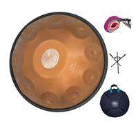 Tambour en acier Handpan de 22 pouces, 440Hz 9/10 Notes D, percussions lourdes mineures avec étui de transport, support, tresse de corde, for l'extérieur(Gold 10Note)
