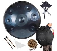 Tambour en Acier Handpan pour Méditation Sonore - Tambour à Main Instrument Ré Mineur 9/10/12 Notes avec Sac de Transport, Support et Mailloches(Blue,432HZ/9Note)