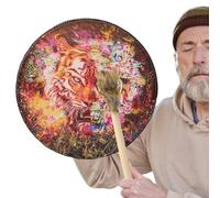 Tambour en cuir PU fait main chamanique tambour fait à la main pour adultes, outil sonore grand ton avec marteau en bois pour musique spirituelle