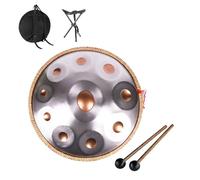 Tambour en main acier 440Hz, 9/10/12 Notes Instrument De Percussion De 56cm avec Trépied, tambour handpan pour La Méditation, Le Yoga Et La Guérison Sonore(Gold+Silver,12 Notes)