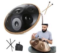 Tambour Handpan En Acier 440 Hz avec sac à main souple, 2 maillets, support, 22 Pouces Tambour À Main, instrument de percussion pour La Méditation, Le Yoga 9/10/12 Notes(Black,12 Notes)