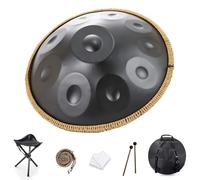 Tambour handpan en acier, notes de ré mineur 9/10/12, instrument de percussion en acier de 55,9 cm, handpan professionnel, avec sac de transport, pour musicothérapie(Black,10,432Hz)