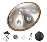 Tambour handpan en acier, notes de ré mineur 9/10/12, instrument de percussion en acier de 55,9 cm, handpan professionnel, avec sac de transport, pour musicothérapie(Silver,12,440Hz)