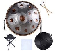 Tambour Handpan en D Minor - Tambour à langue en acier de 55,9 cm avec sac de transport et trépied pour production sonore professionnelle, musicothérapie, méditation et relaxation