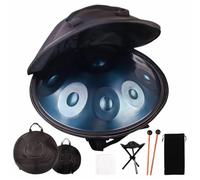 Tambour Handpan en Ré Mineur, 9 Notes 22" en Acier avec Sac Souple, 2 Maillets, Support pour Guérison Sonore, Méditation et Relaxation Personnelle (Bleu)
