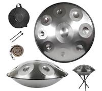 Tambour Handpan, Instrument De Percussion Steel Tongue Drum 22 Pouces En Ré Mineur, Ensembles De Handpans Pour La Méditation, Le Yoga, La Sonothérapie Et La Musicothérapie(Silver,10 notes(440HZ))