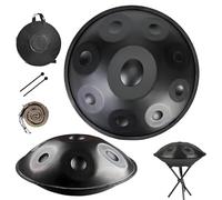 Tambour Handpan, Instrument De Percussion Steel Tongue Drum 22 Pouces En Ré Mineur, Ensembles De Handpans Pour La Méditation, Le Yoga, La Sonothérapie Et La Musicothérapie(Black,12 notes(432HZ))