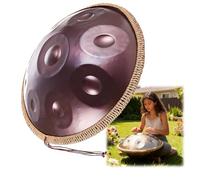 Tambour Handpan Steel Tongue Drum 9/10/12 Notes 56cm 440Hz 432Hz Handpan Drum Instrument Tambour À Langue en Acier en Ré Mineur, pour Méditation Yoga(Violet,432 Hz/10 notes)