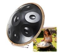 Tambour Handpan Steel Tongue Drum 9/10/12 Notes 56cm 440Hz 432Hz Handpan Drum Instrument Tambour À Langue en Acier en Ré Mineur, pour Méditation Yoga(Noir,432 Hz/10 notes)
