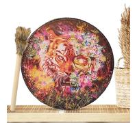 Tambour indien - Instrument de percussion tribal pour adulte - Tambour à main chamanique en cuir synthétique - Instrument sonore authentique pour musique spirituelle - Accessoire rond vintage chaman