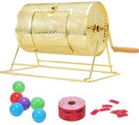 Tambour SucceBuy, 11,6 x Ø 7,48 pouces cage de rotation des billets en laiton, peut contenir 2500 billets ou 100 balles de ping-pong, tirage de loterie en métal, poignée en bois