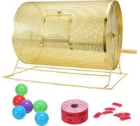 Tambour SucceBuy, 14,8 x Ø 21,26 pouces, cage de rotation des billets recouverte de laiton, peut contenir 10 000 billets ou 300 balles de ping-pong, tirage de loterie en métal, poignée en bois