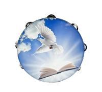 Tambourin 8/10 pouces Double couche Cloches en métal Main Matte Dove Drumhead Hand Shake Percussion Instrument Danse Clap Tambour Tambourin pour Adultes(10inch)