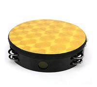Tambourin à main 8 pouces, instrument de percussion à double rangée, bois massif, peau de tambour en polyester, couleurs vives pour l'éducation musicale et le développement (golden square)