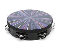 Tambourin à main 8 pouces, instrument de percussion à double rangée, bois massif, peau de tambour en polyester, couleurs vives pour l'éducation musicale et le développement (colorful ray)