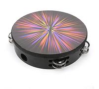Tambourin à main 8 pouces, instrument de percussion à double rangée, bois massif, peau de tambour en polyester, couleurs vives pour l'éducation musicale et le développement (particle beam)