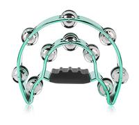 Tambourin à Main à Deux Rangées Tambourin en Métal 2 Couleurs avec Cloches de Couverture Instrument de Musique à Percussion pour Concert, Danse, Groupe, Orchestre ou Mariage, Fête, Bar,(Vert)