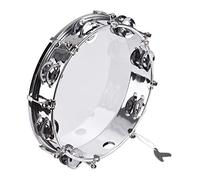 Tambourin à main de 25,4 cm avec grelots de rangées, instrument de percussion, instrument de musique portable en plastique pour danse, chant, fêtes, karaoké, classe de musique, église, culte facile à
