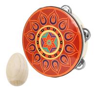 Tambourin à main en bois à motif floral, 8 pouces, simple rangée(Orange)