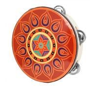 Tambourin à main en bois de 8 pouces avec clochettes à une rangée et motifs floraux for fête, karaoké, spectacle musical(Orange)