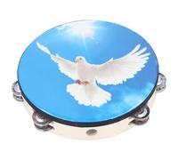 Tambourin à Main Tambourin à Double rangée Double rangée en Acier Inoxydable Jingles Percussion Jouet pour Les Adultes Enfants Blue Peace Modèle en Bois Massif en Bois