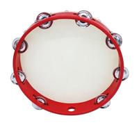 Tambourin avec grelots, instrument de percussion de 10 à 25,4 cm pour culte d'église, fête, karaoké, chant et performance (25,4 cm - rouge à une seule rangée)