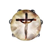 Tambourin de crucifixion 8/10 pouces à double rangée de grelots Clochette à main Clap Drum Instrument de musique de fête(8-inch)